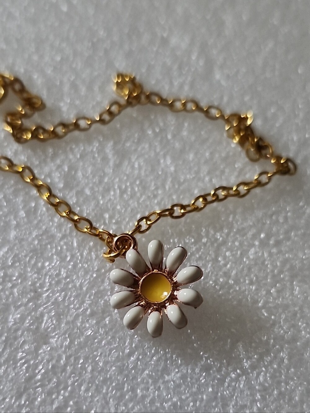 Hand Crafted Gold Daisy Charm Bracelet / Anklet White Petals & Yellow Center
